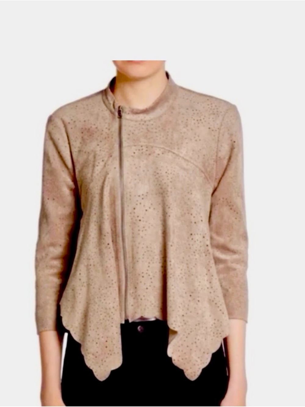 BCBGMAXAZRIA Hazelnut Asymmetric Faux Suede Cropped Zip Jacket - Size Small